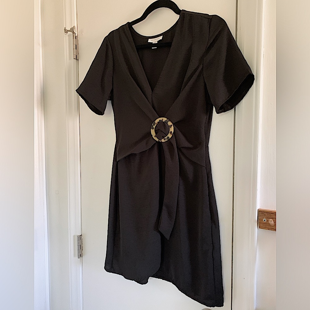 Topshop Black Tortoise Ring Belted Dress